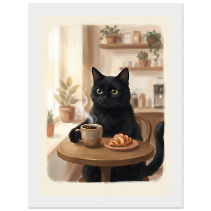 Cat Coffee Wall Art - The Cozy Morning Poster Your Kitchen Has Been Missing - 20x25 cm / 8x10″ - White frame / Ready-to-hang - Sparkycare