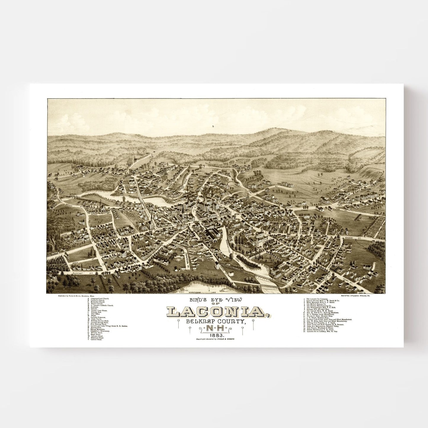 Vintage Map of Laconia, New Hampshire, 1883