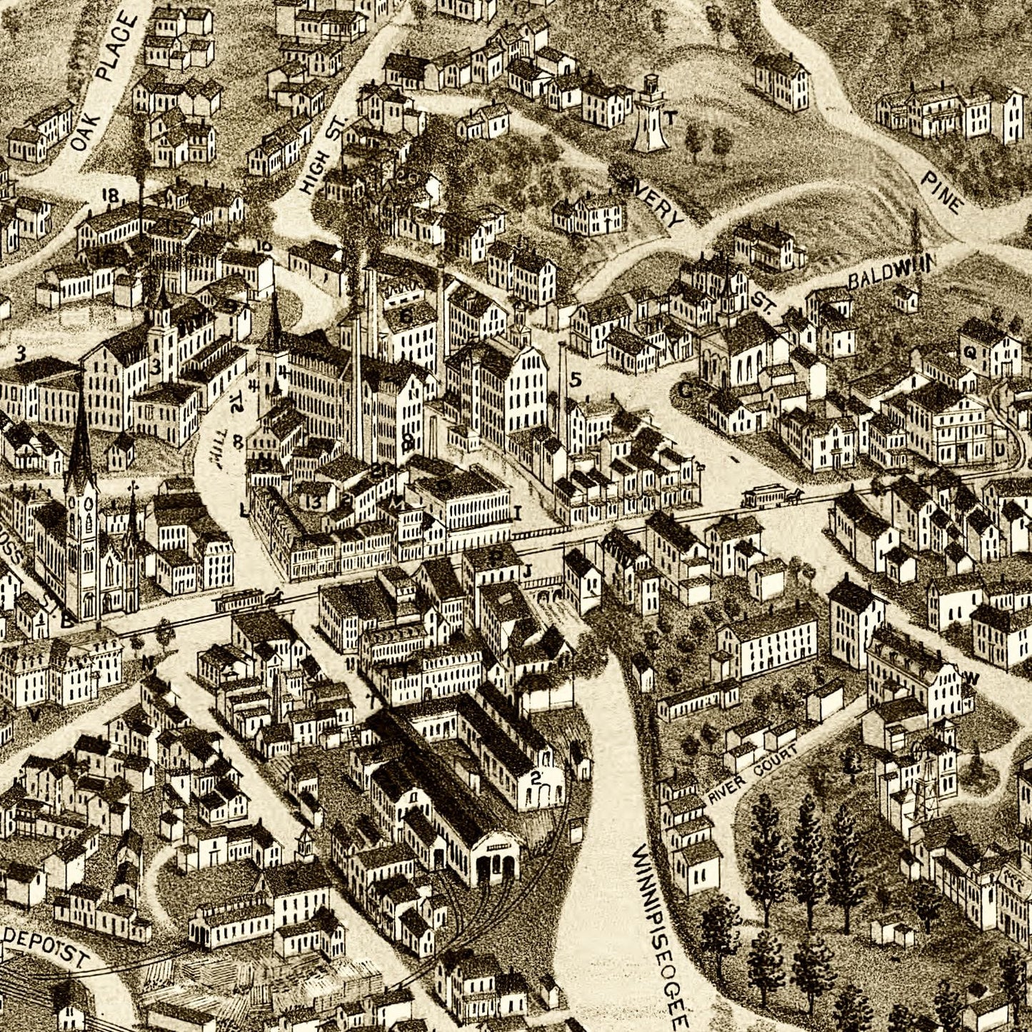 Vintage Map of Laconia, New Hampshire, 1883