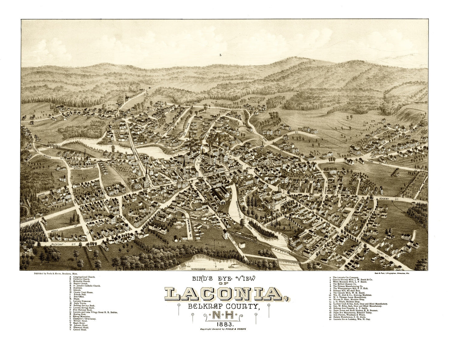 Vintage Map of Laconia, New Hampshire, 1883