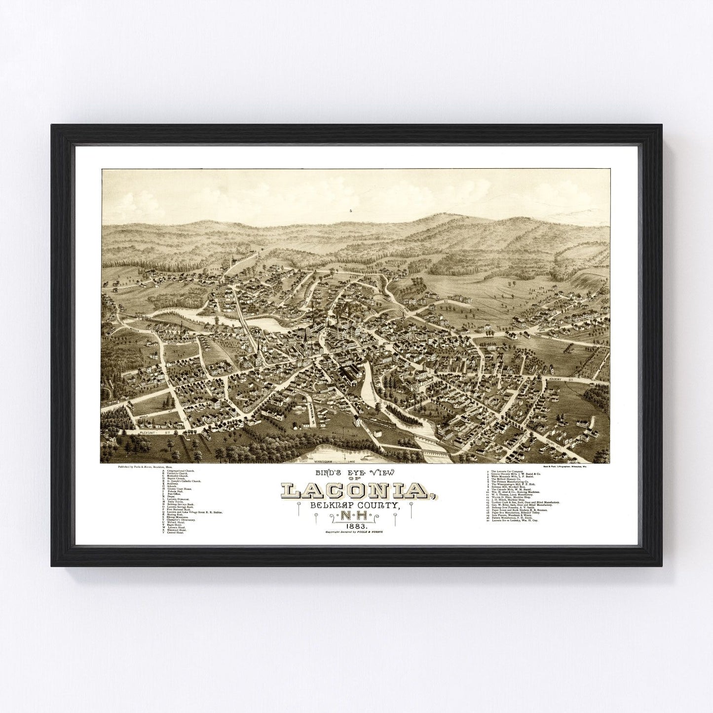 vintage map of Laconia, New Hampshire, 1883
