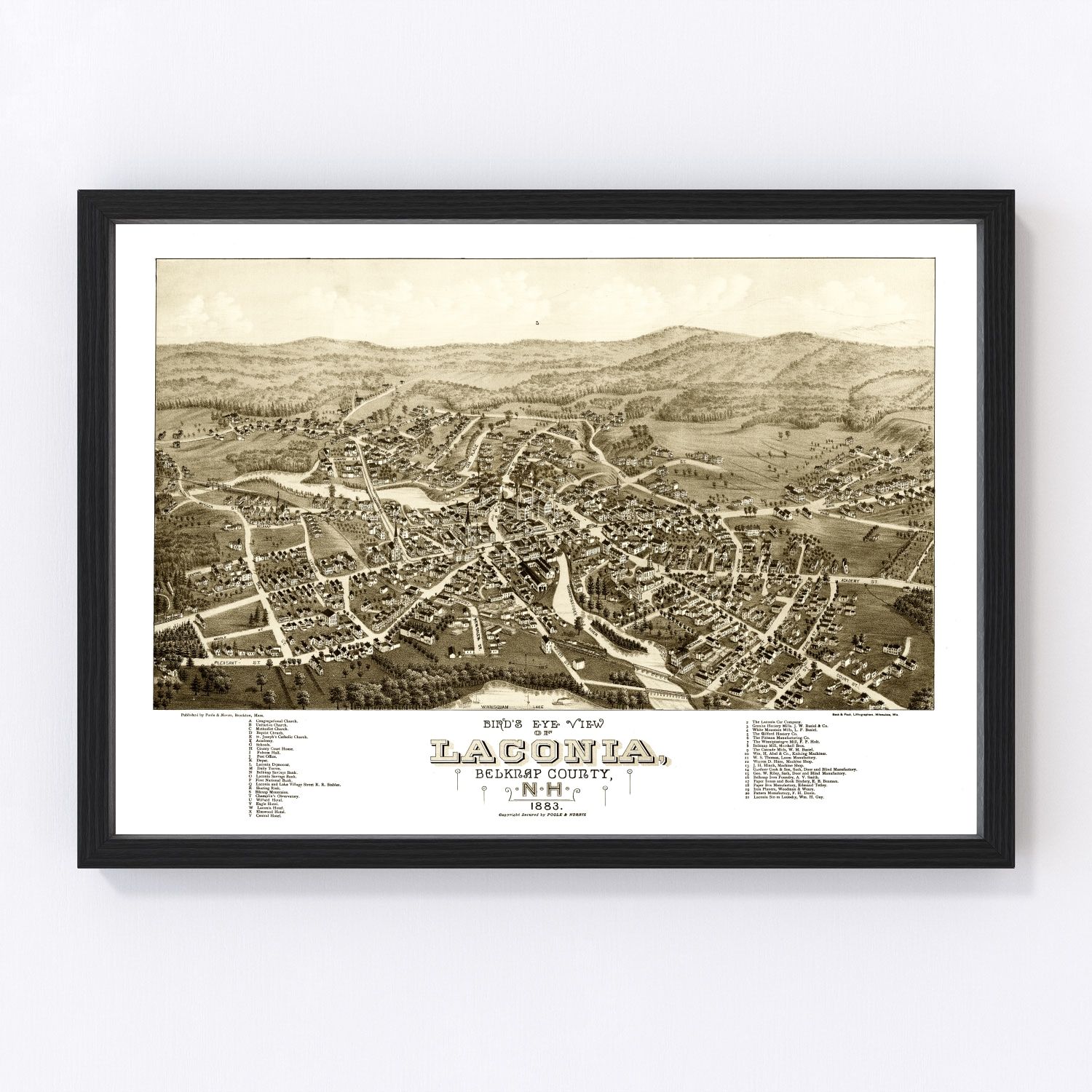 vintage map of Laconia, New Hampshire, 1883