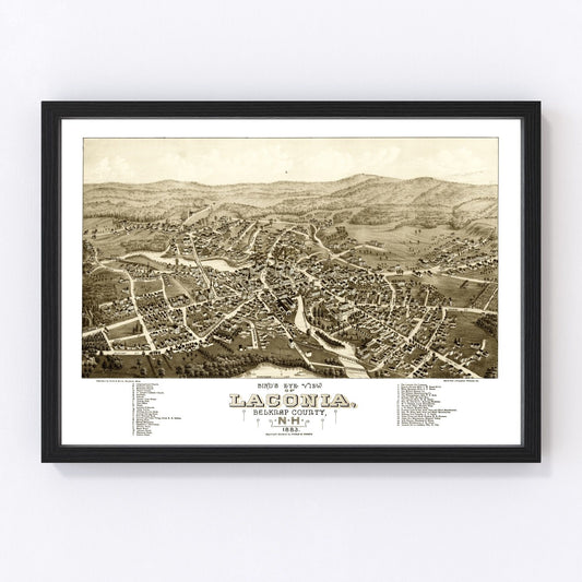 vintage map of Laconia, New Hampshire, 1883