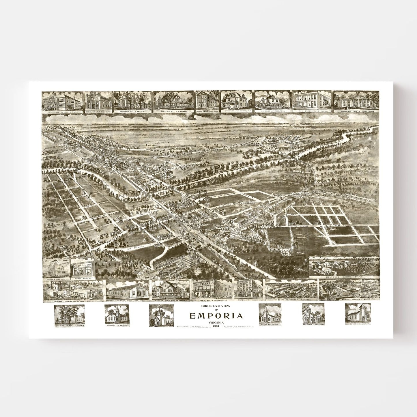 Vintage Map of Emporia, Virginia, 1907