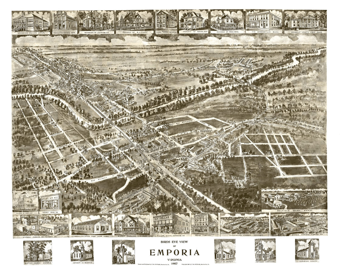 Vintage Map of Emporia, Virginia, 1907