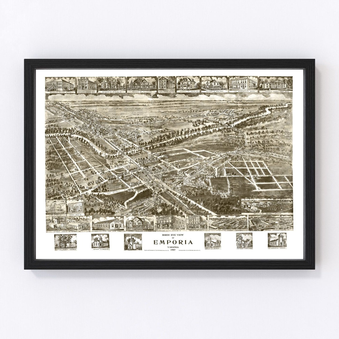 Vintage map of Emporia, Virginia, 1907