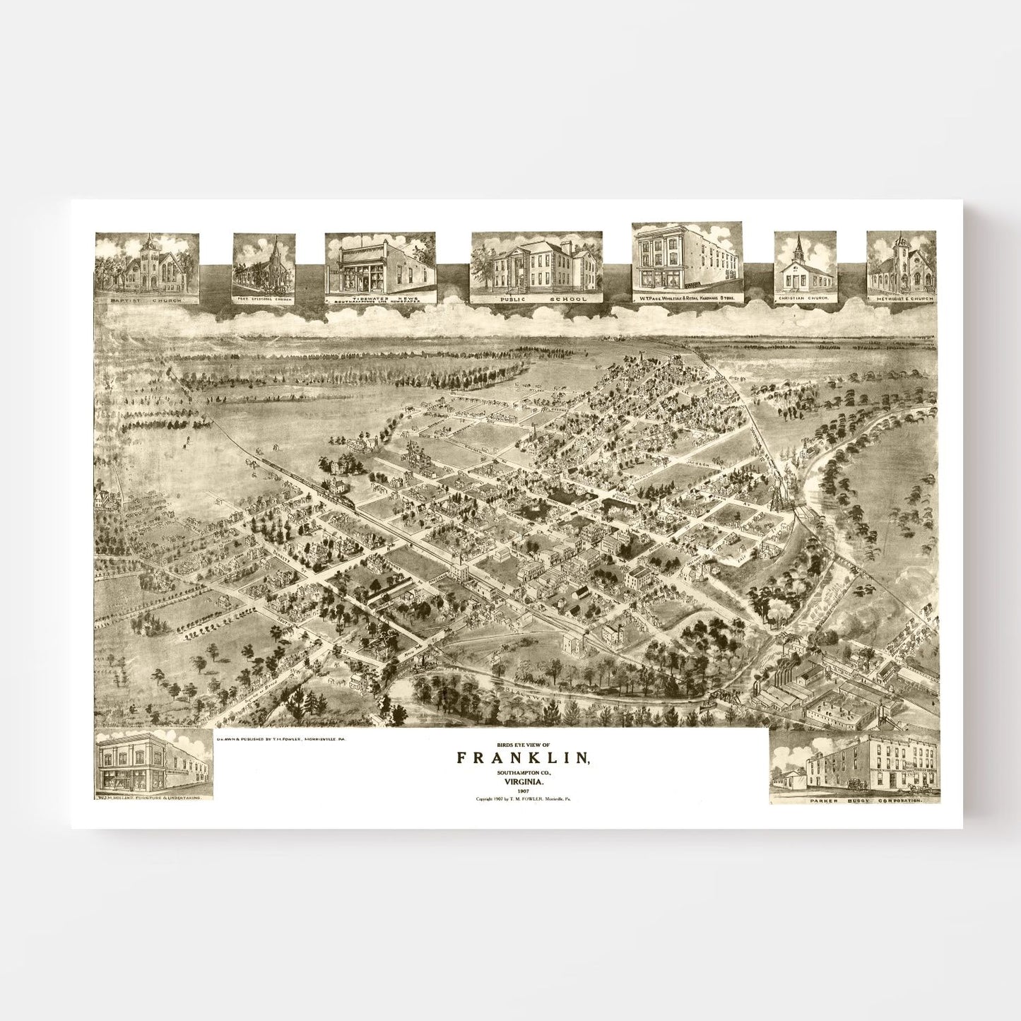 Vintage Map of Franklin, Virginia, 1907