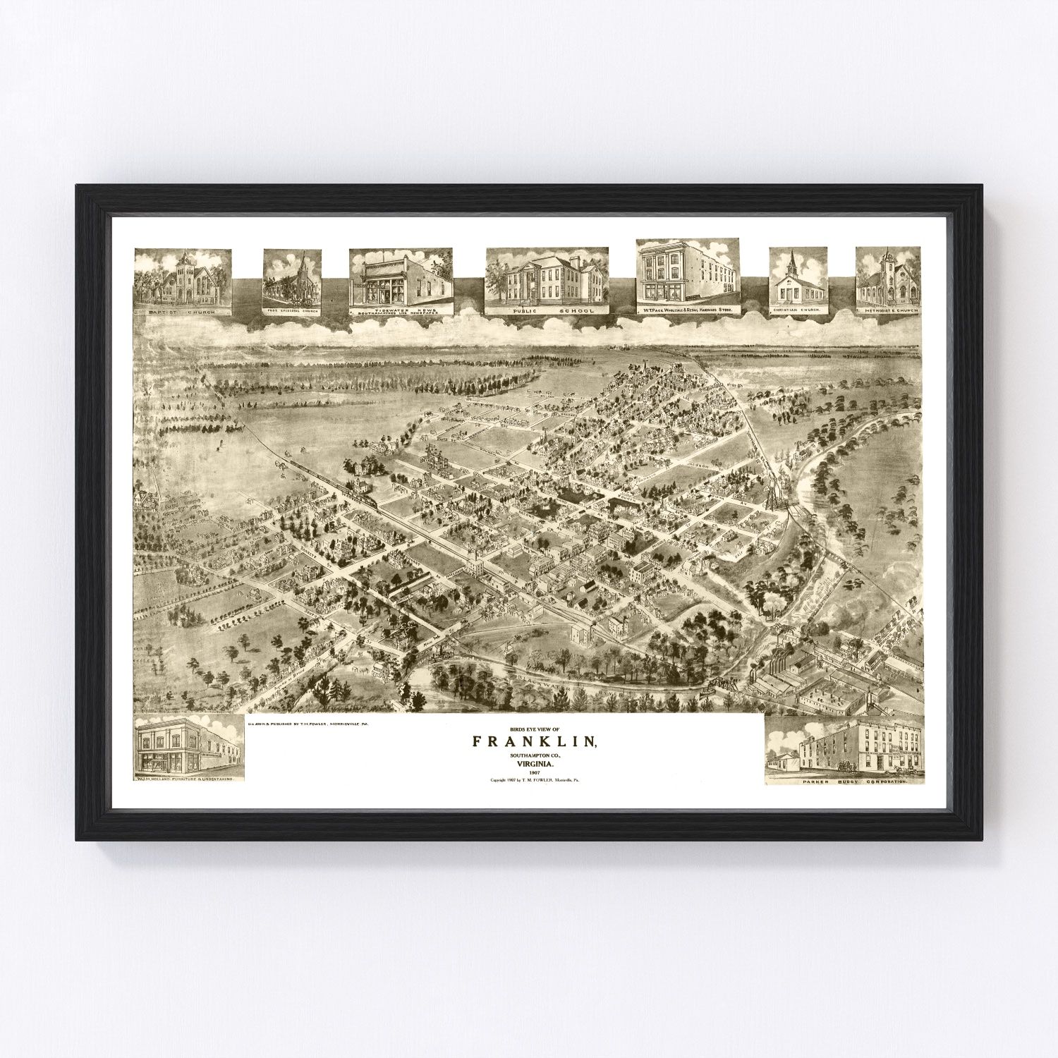vintage map of Franklin, Virginia, 1907