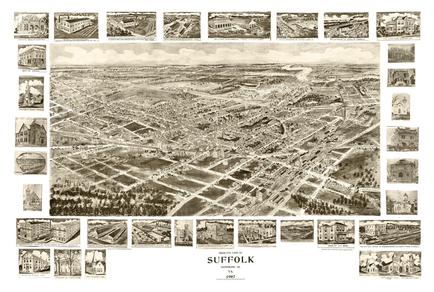 Vintage Map of Suffolk, Virginia, 1907