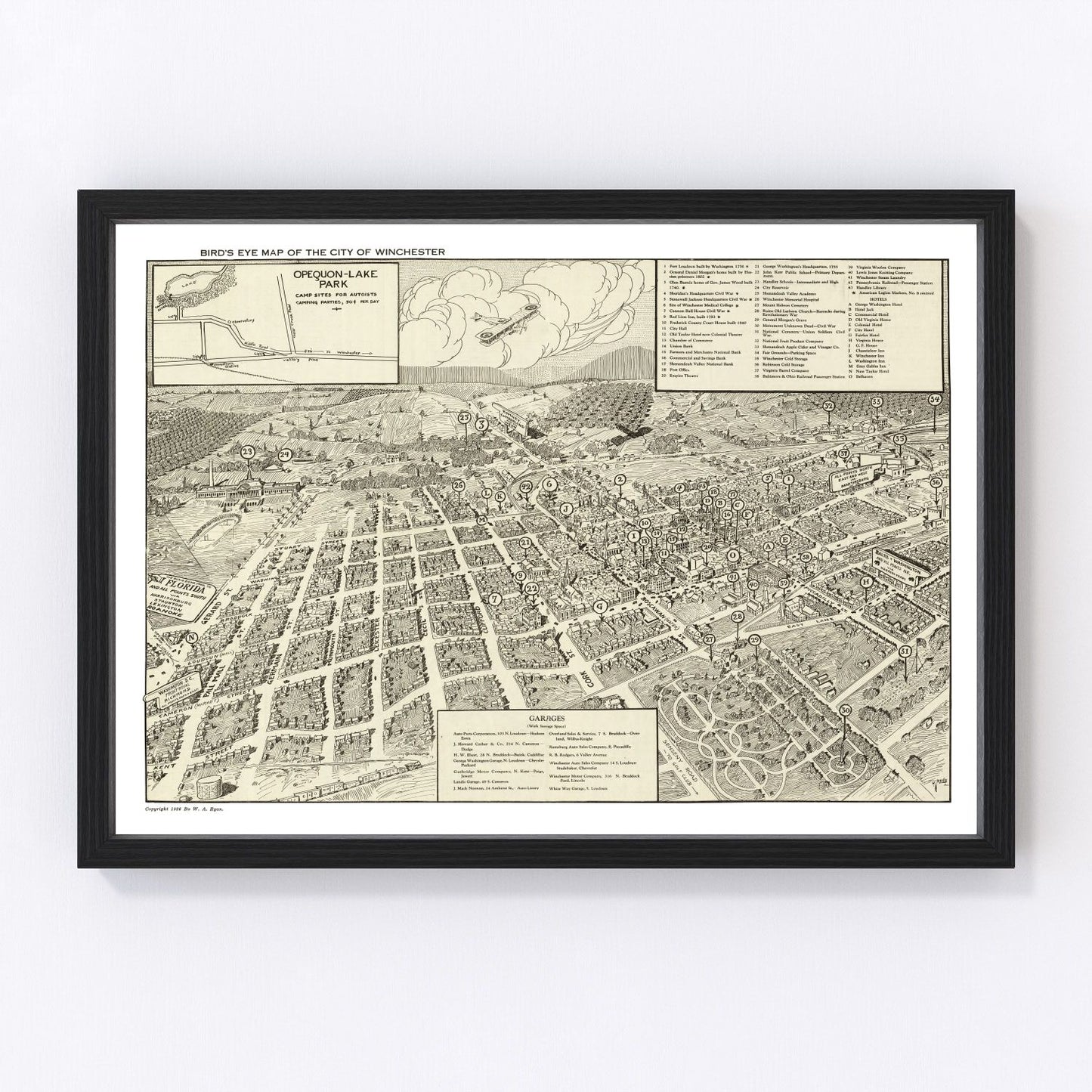 Vintage map of Winchester, Virginia, 1926, Shenandoah Valley restored