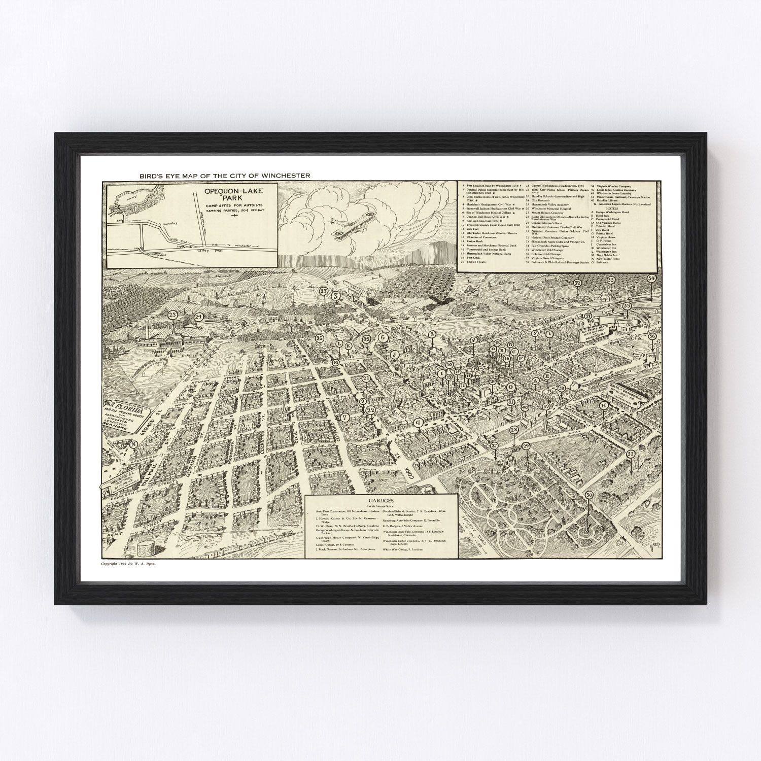 Vintage map of Winchester, Virginia, 1926, Shenandoah Valley restored
