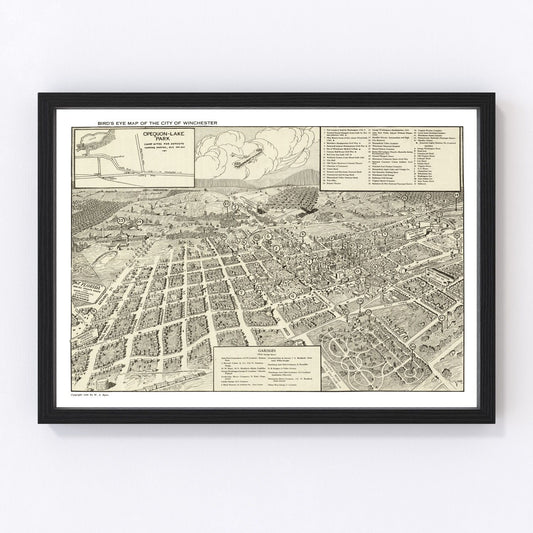 Vintage map of Winchester, Virginia, 1926, Shenandoah Valley restored