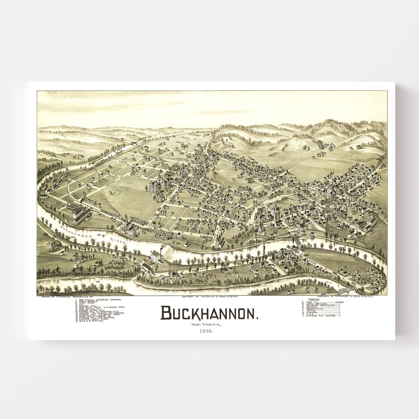 Vintage Map of Buckhannon, West Virginia, 1900