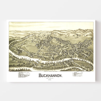 Vintage Map of Buckhannon, West Virginia, 1900