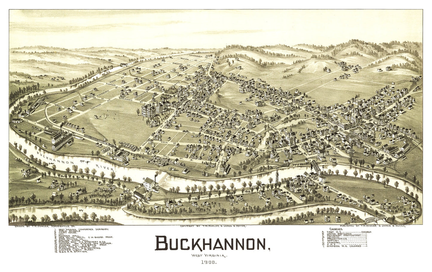 Vintage Map of Buckhannon, West Virginia, 1900