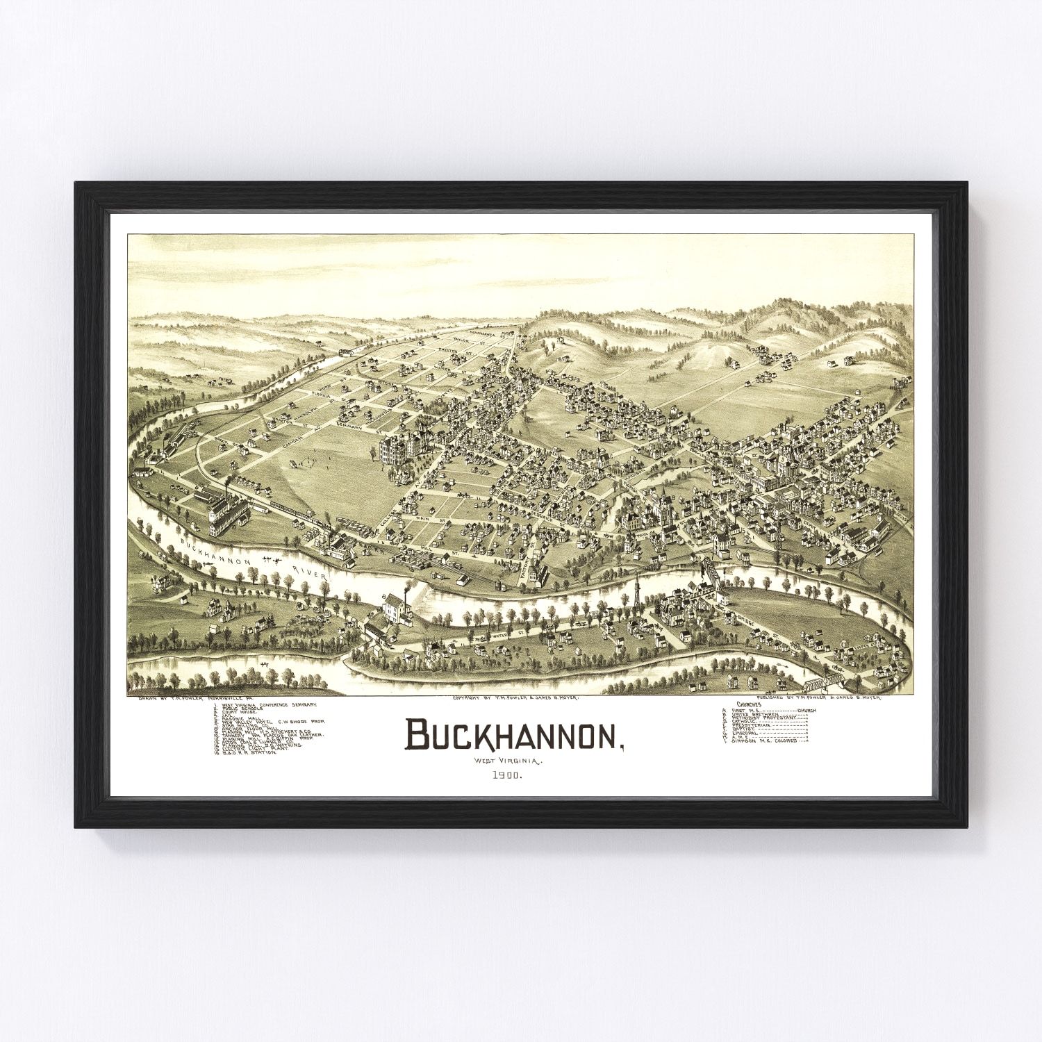 Vintage map of Buckhannon, West Virginia, 1900, Upshur County