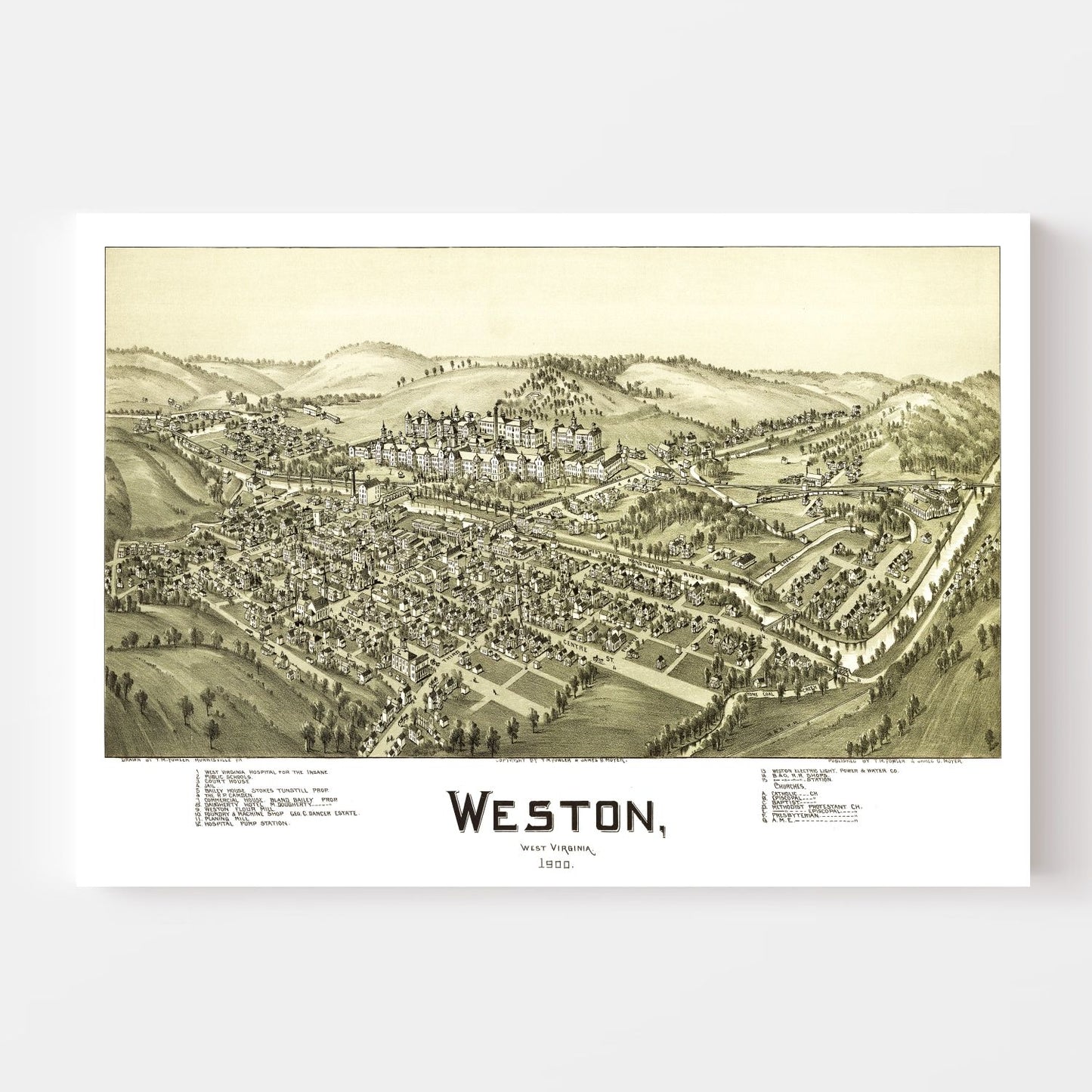 Vintage Map of Weston, West Virginia, 1900