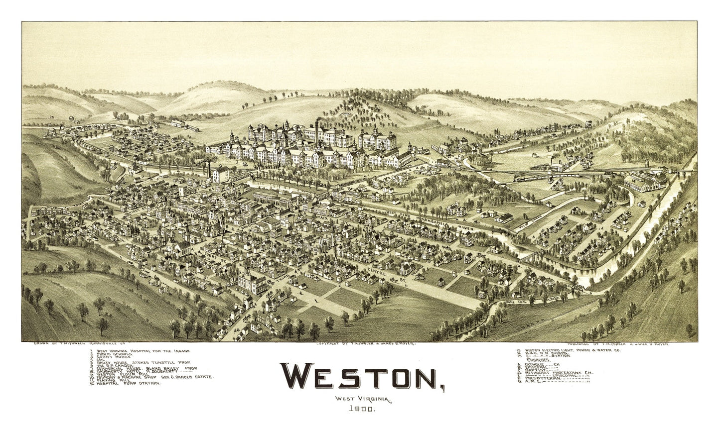 Vintage Map of Weston, West Virginia, 1900