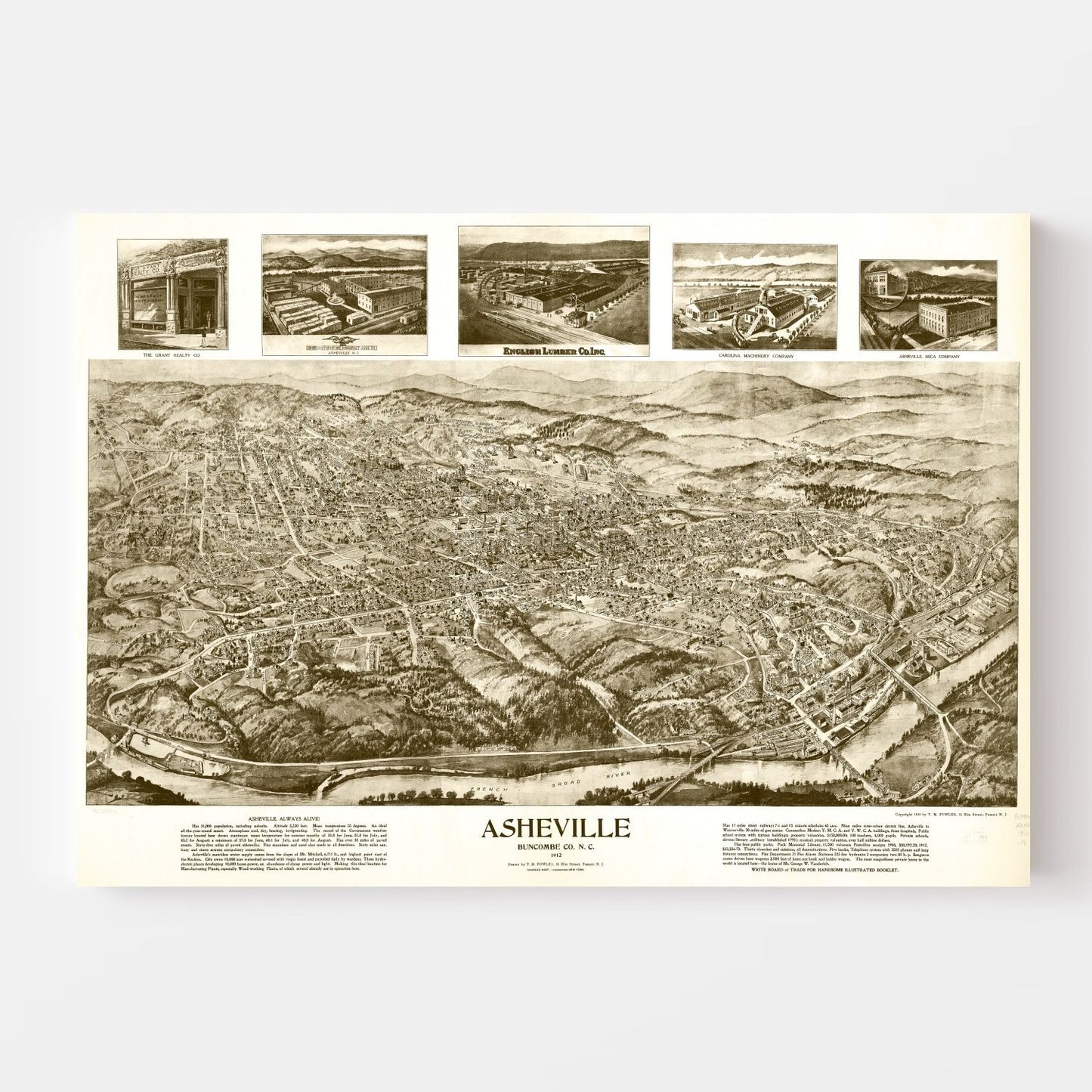 Vintage Map of Asheville, North Carolina, 1912
