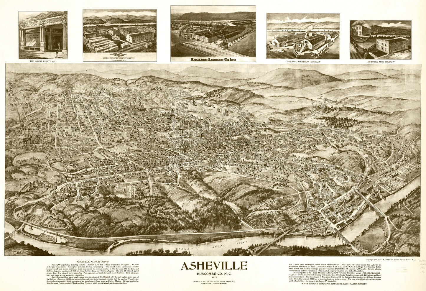 Vintage Map of Asheville, North Carolina, 1912