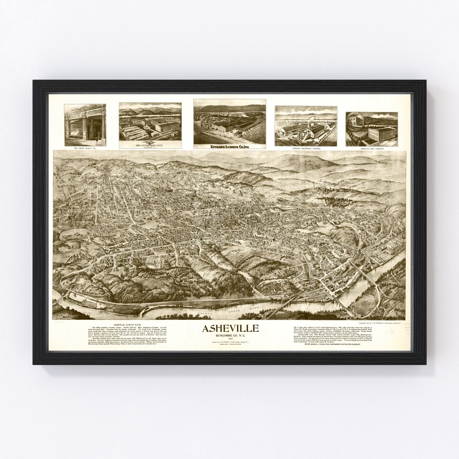 vintage map of Asheville, North Carolina, 1912