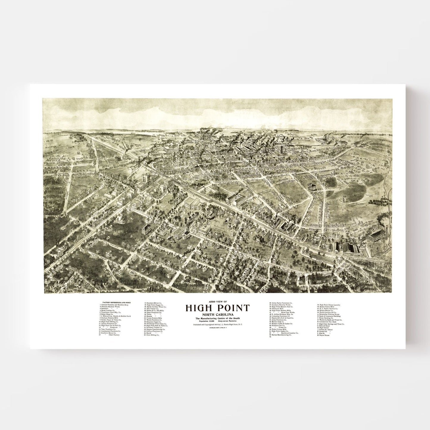 Vintage Map of High Point, Guilford County, North Carolina, 1913