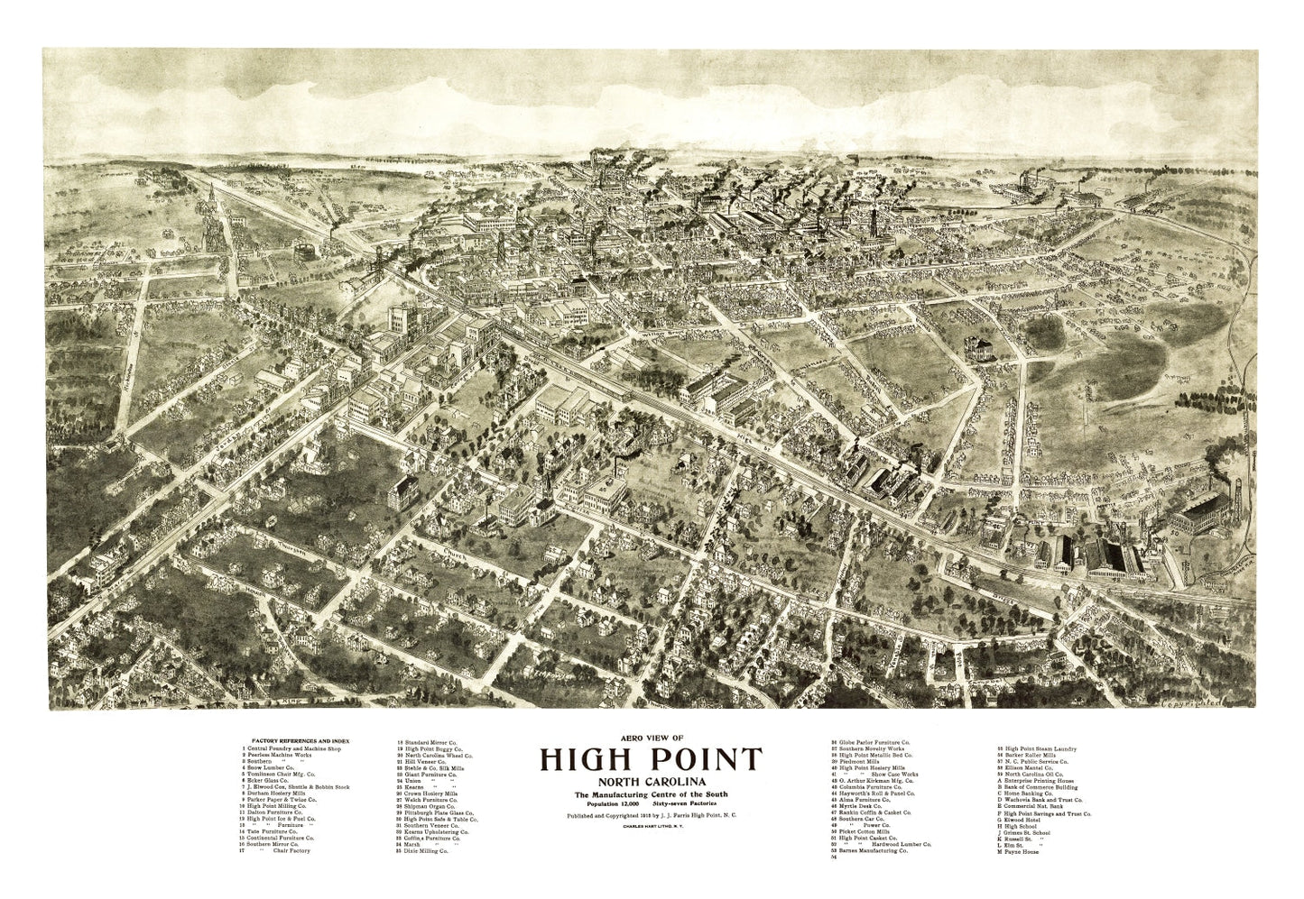 Vintage Map of High Point, Guilford County, North Carolina, 1913