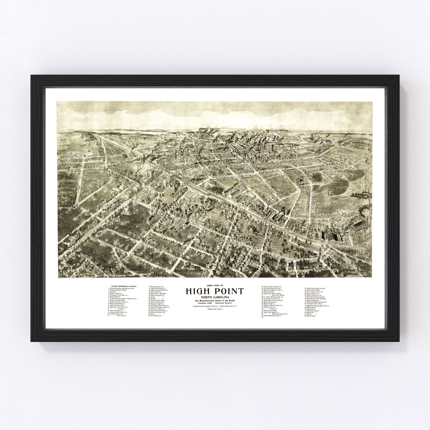 vintage map of High Point, North Carolina, 1913