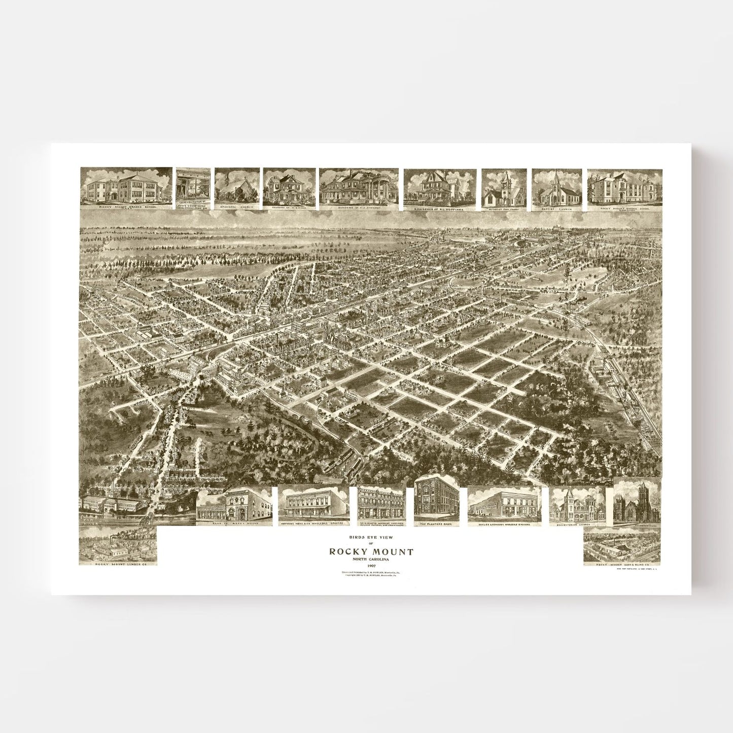 Vintage Map of Rocky Mount, North Carolina, 1907
