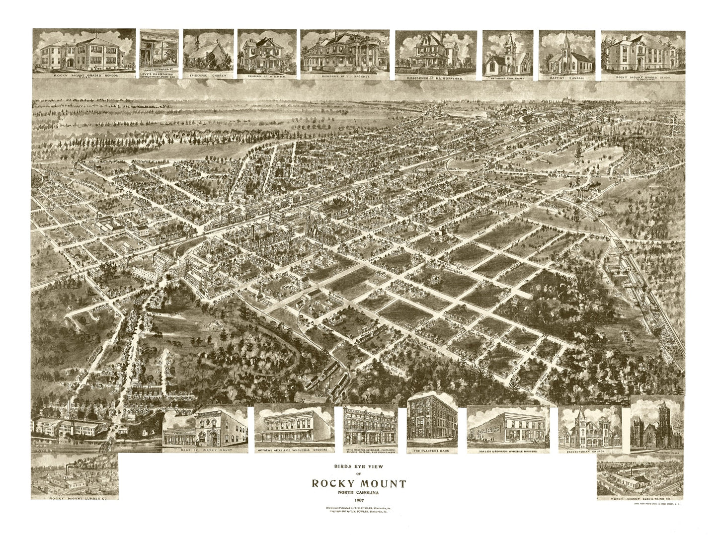 Vintage Map of Rocky Mount, North Carolina, 1907