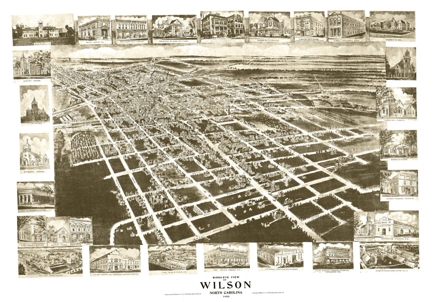 Vintage Map of Wilson, North Carolina, 1908