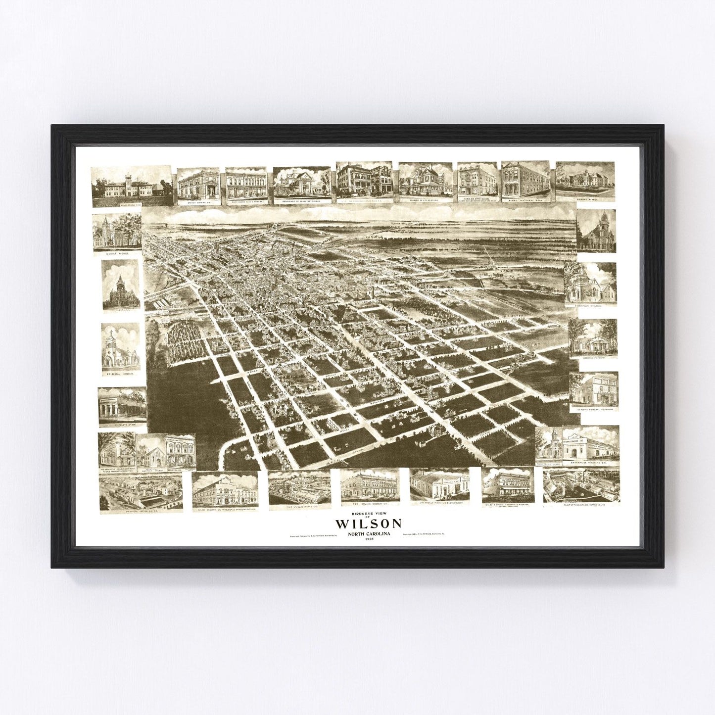 Vintage map of Wilson, North Carolina, 1908, digitally restored