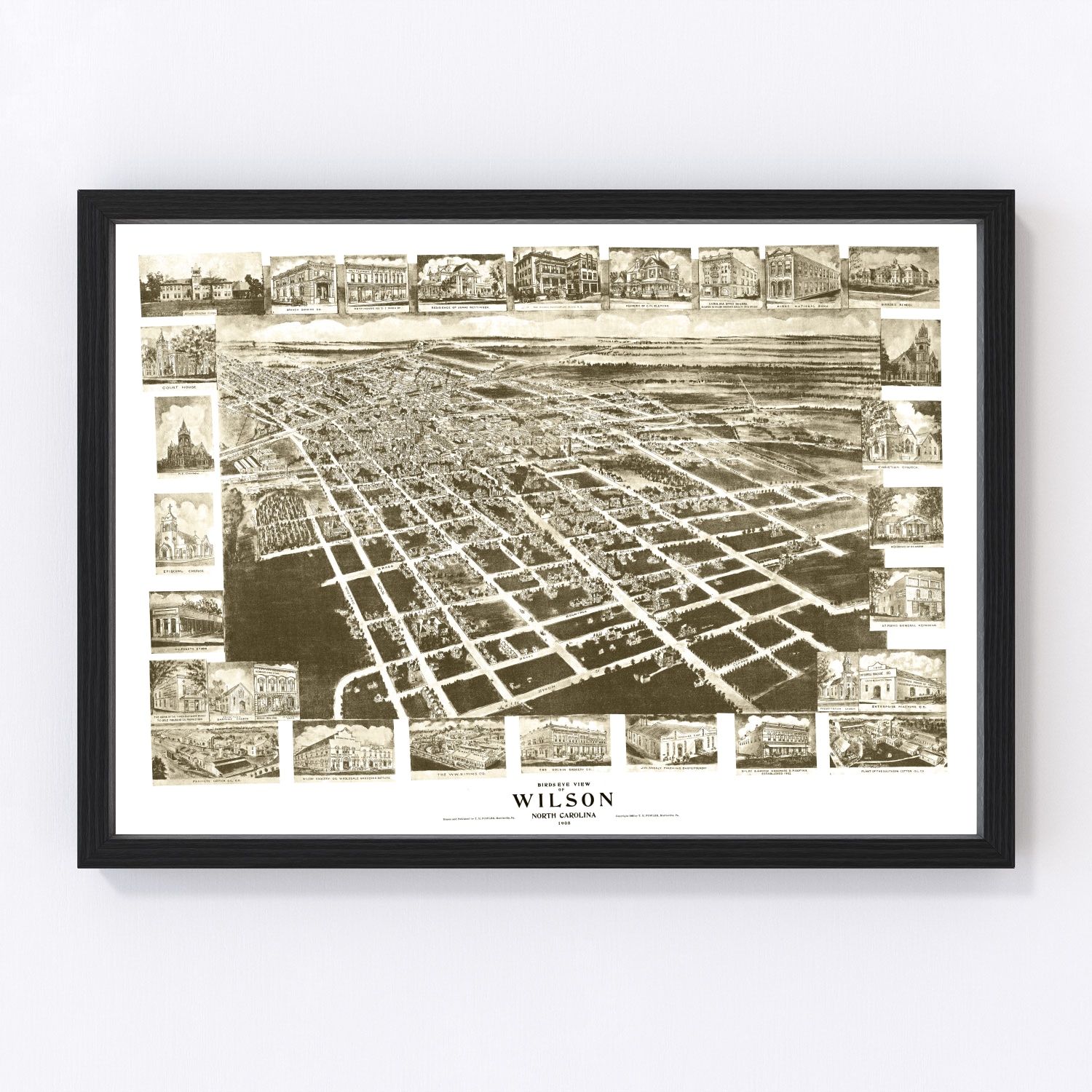 Vintage map of Wilson, North Carolina, 1908, digitally restored