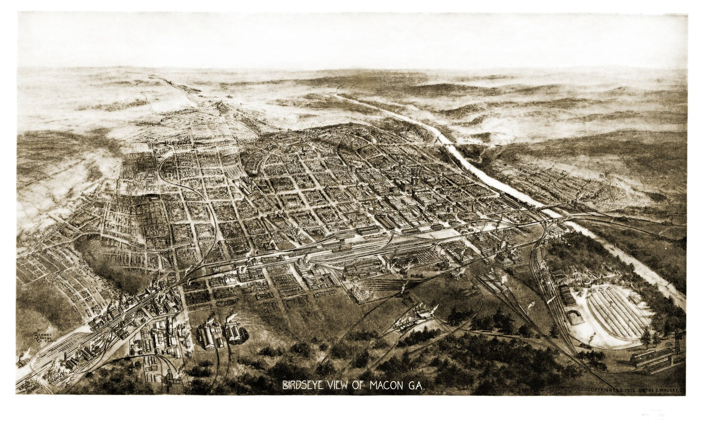 Vintage Map of Macon, Georgia, 1912