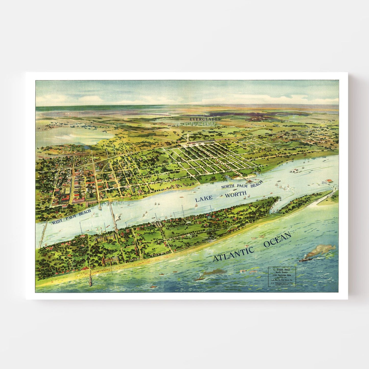 Vintage Map of Palm Beach & Lake Worth, Florida, 1915