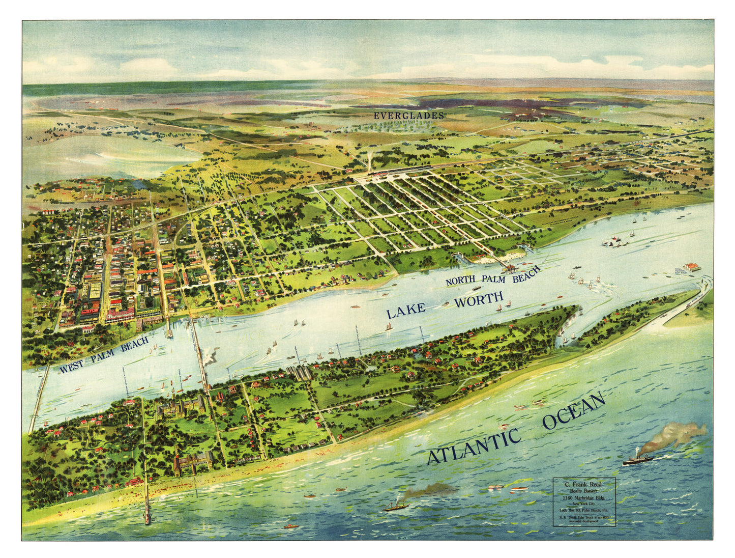 Vintage Map of Palm Beach & Lake Worth, Florida, 1915