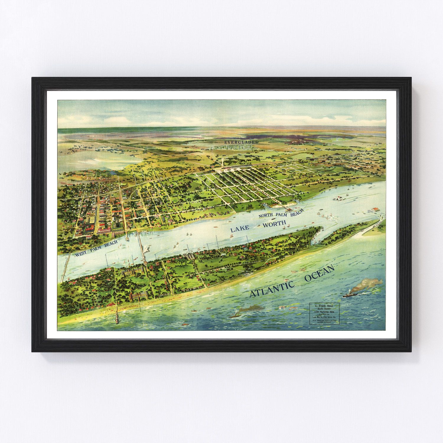 Vintage map of Palm Beach and Lake Worth, Florida, 1915