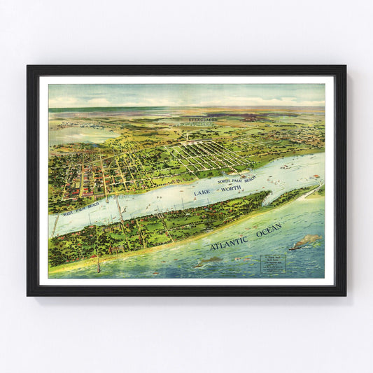 Vintage map of Palm Beach and Lake Worth, Florida, 1915