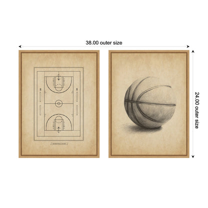 Vintage Basketball 2 Piece Framed Canvas Set