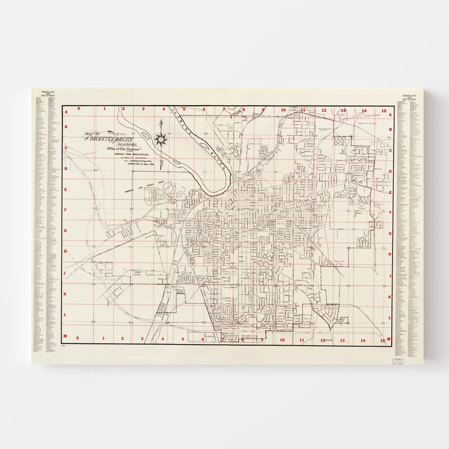 Vintage Map of Montgomery, Alabama, 1956