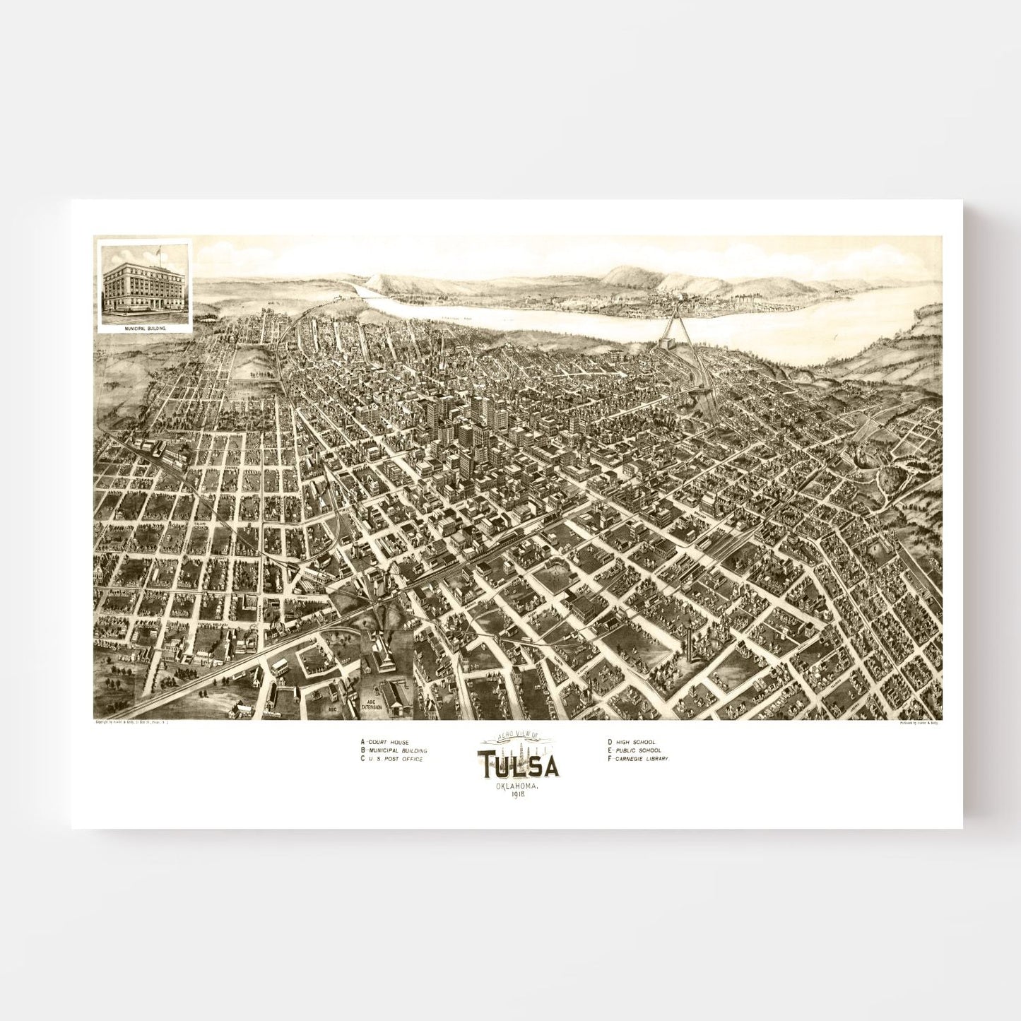 Vintage Map of Tulsa, Oklahoma, 1918