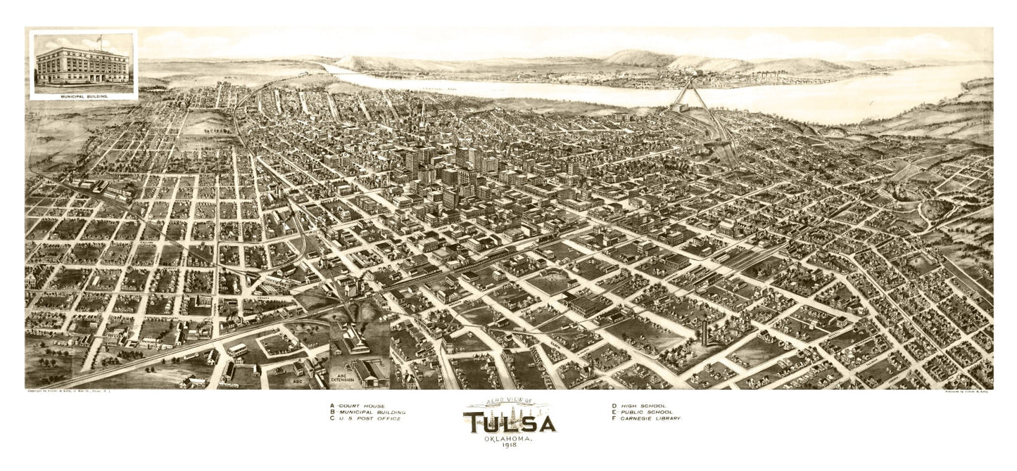 Vintage Map of Tulsa, Oklahoma, 1918