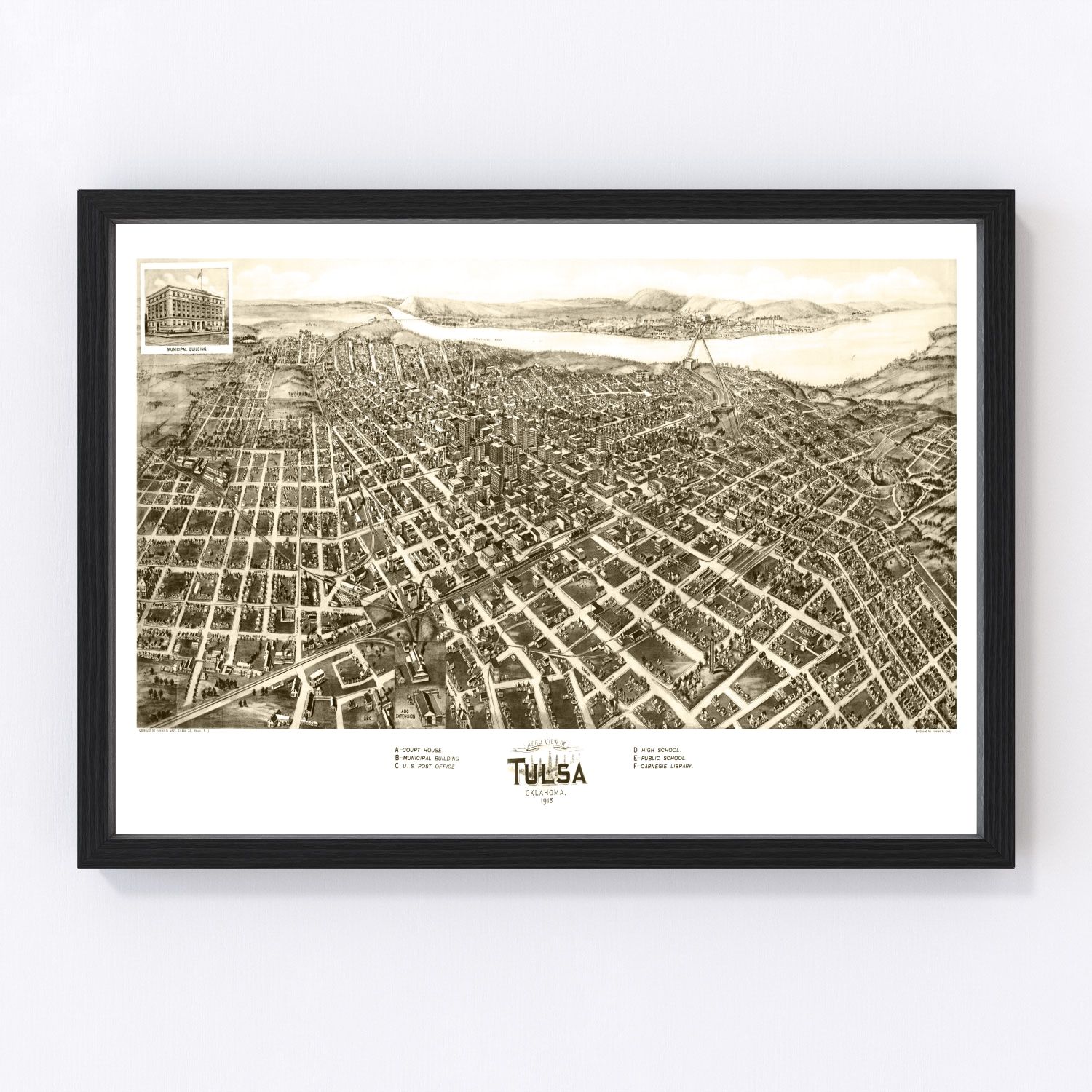 vintage map of Tulsa, Oklahoma, 1918