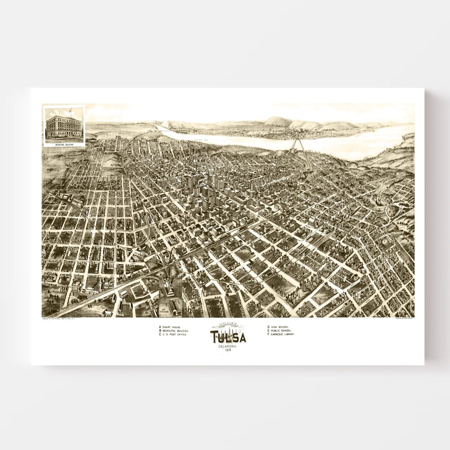 Vintage Map of Tulsa, Oklahoma, 1918