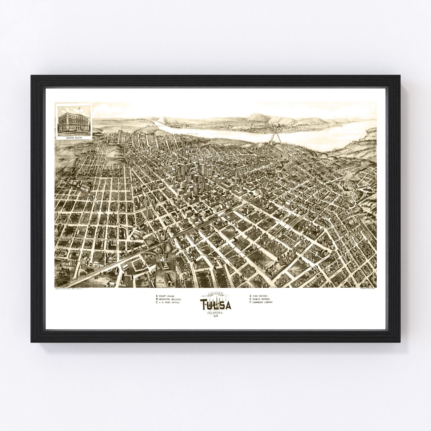 Vintage map of Tulsa, Oklahoma, 1918