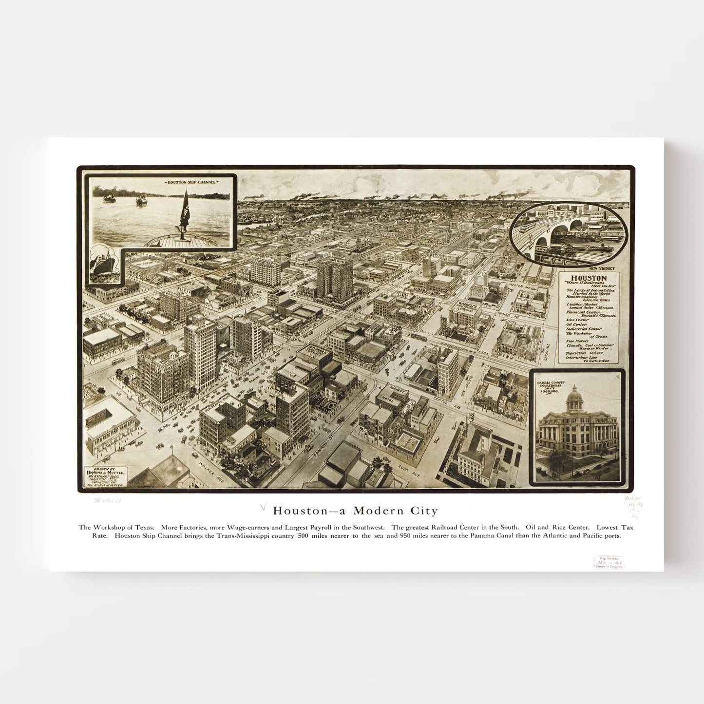Vintage Map of Houston, Texas, 1912