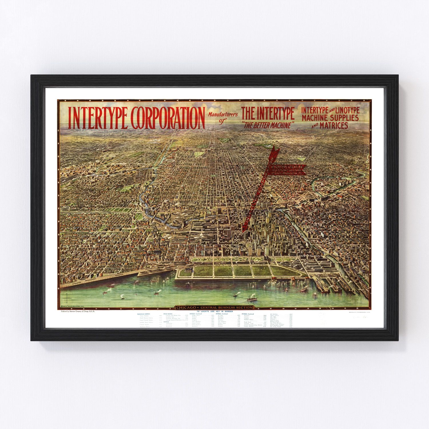 Vintage map of Chicago, Illinois, 1916 - digitally restored wall art print