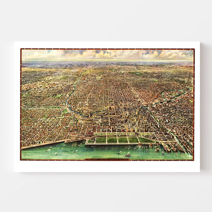 Vintage Map of Chicago, Illinois, 1916 Wall Art