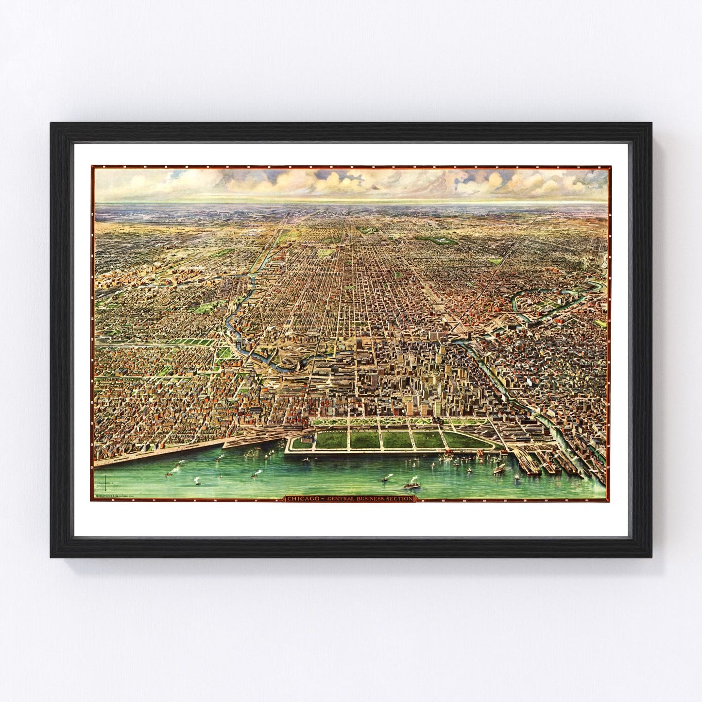 Vintage map of Chicago, Illinois, 1916 - digitally restored wall art print