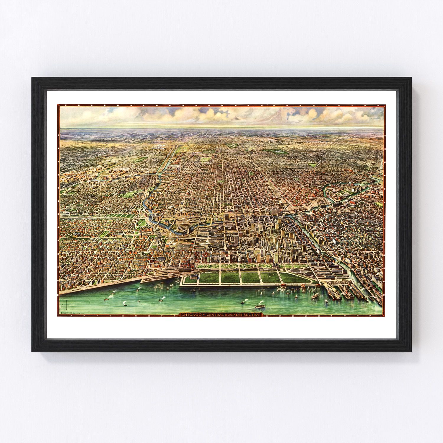Vintage map of Chicago, Illinois, 1916 - digitally restored wall art print